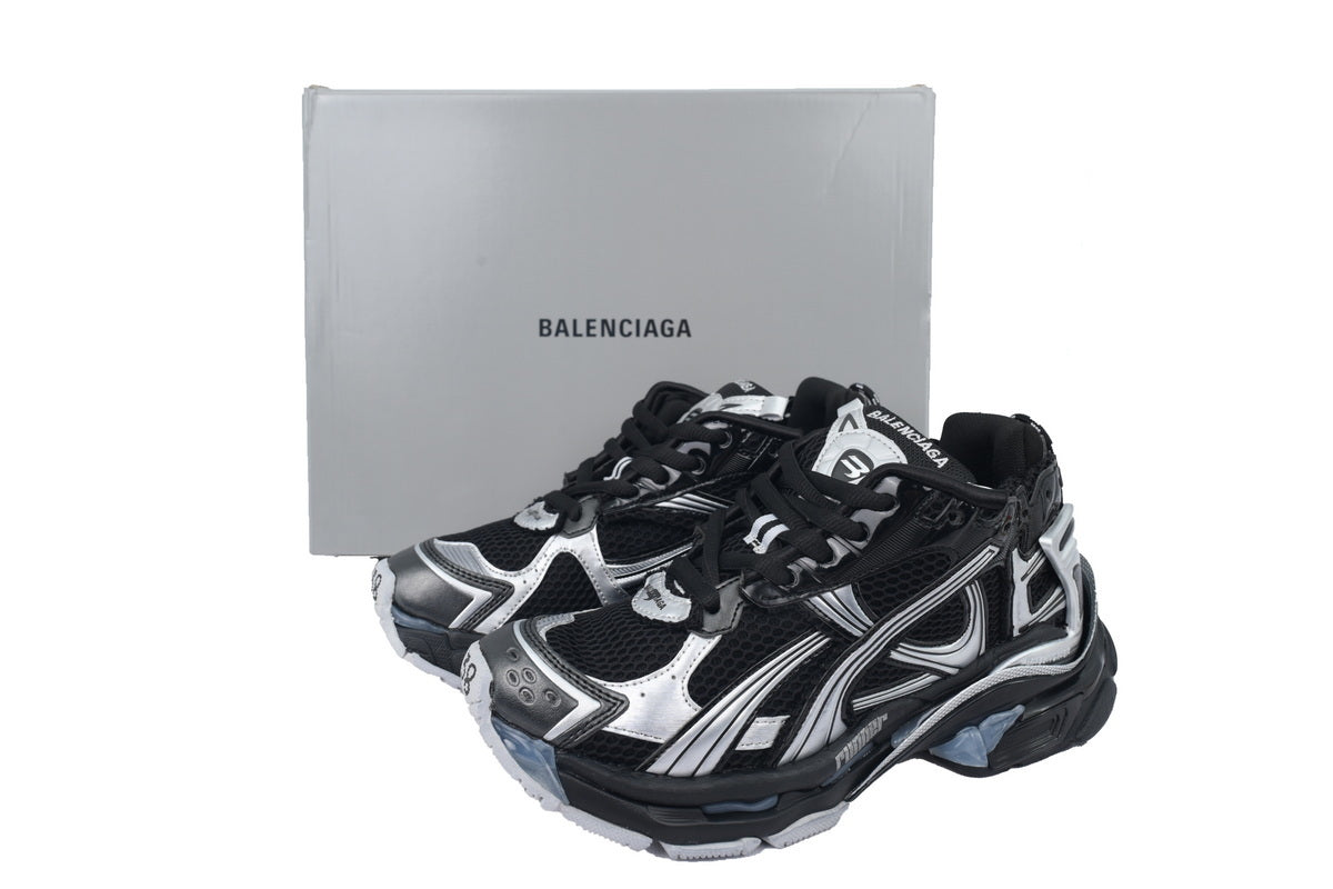 Balenciaga Runner Sneakers Black Silver "Black/Silver" Mesh Chunky Mid Top Trainer