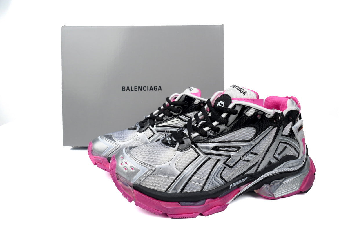 Balenciaga Runner Mid Sneakers "Silver Black Pink" Mesh Chunky Mid Top Trainer