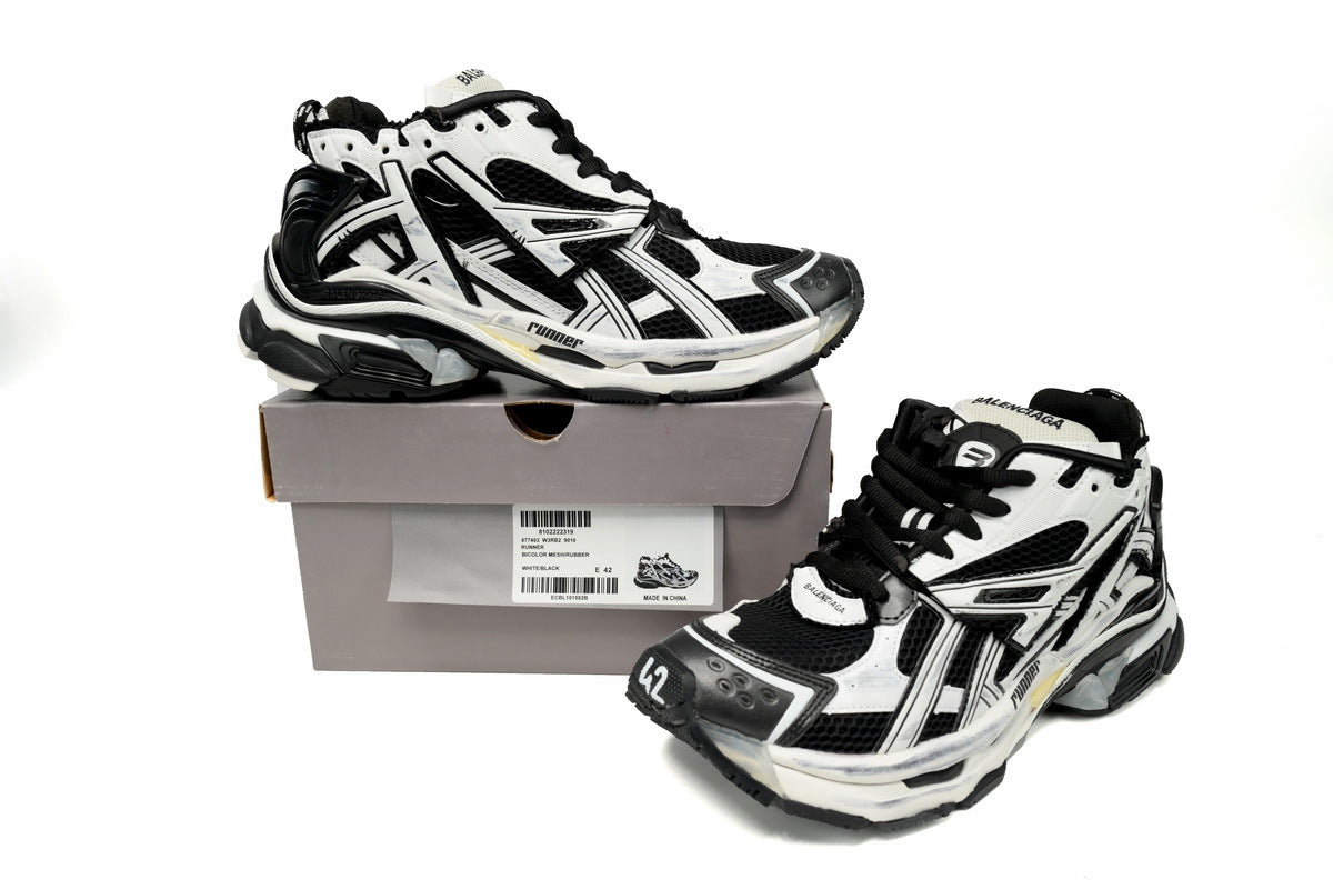 Balenciaga Runner Series Sneakers "White Black"-retro thick sole dad shoes，Women's Shoe Sale / Men's Shoe Sale