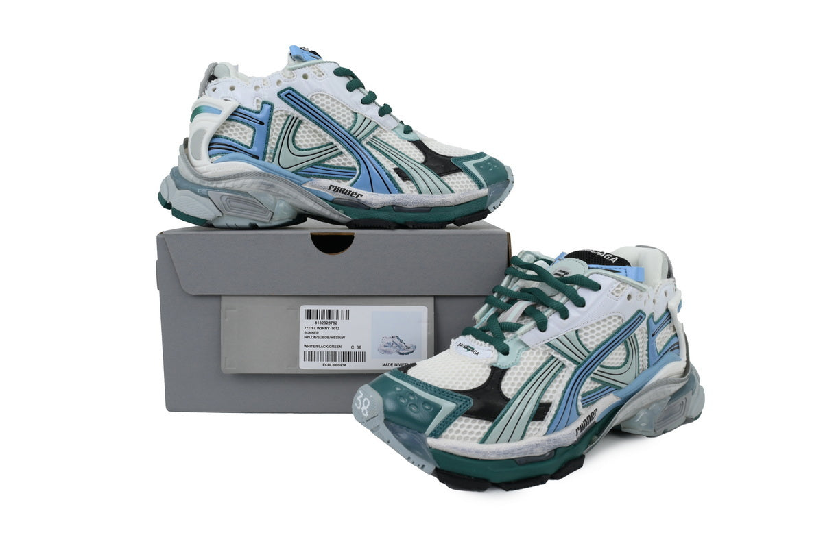 Balenciaga Runner Sneakers "White Green Blue"-retro thick sole dad shoes，Women's Shoe Sale / Men's Shoe Sale