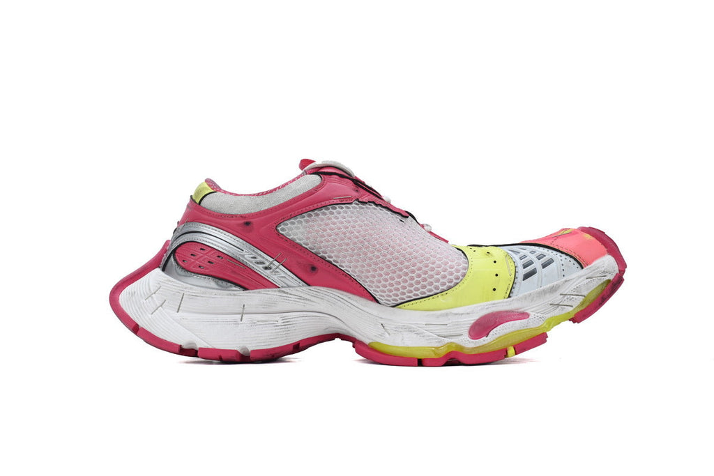 Balenciaga Stapler Sneakers Men Women "White Pink Fluorescent Yellow"-retro thick sole dad shoes，Women's Shoe Sale / Men's Shoe Sale
