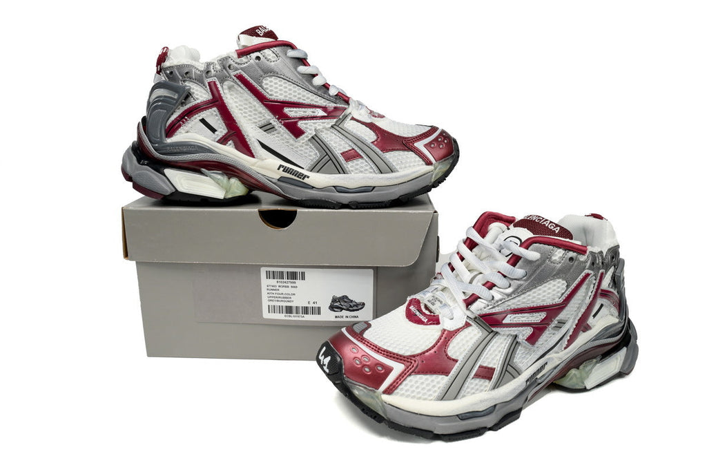 Balenciaga Runner Sneaker "White Burgundy Grey"-retro thick sole dad shoes，Women's Shoe Sale / Men's Shoe Sale
