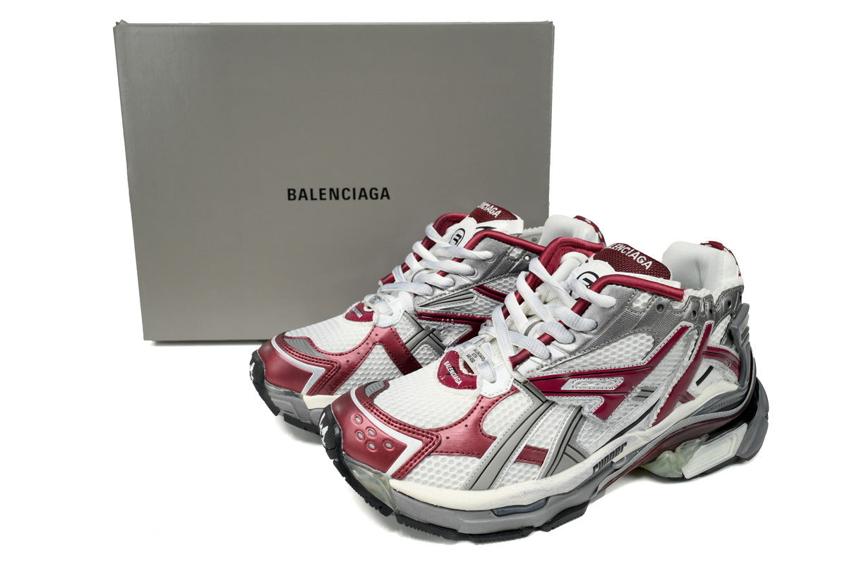 Balenciaga Runner Sneaker "White Burgundy Grey"-retro thick sole dad shoes，Women's Shoe Sale / Men's Shoe Sale