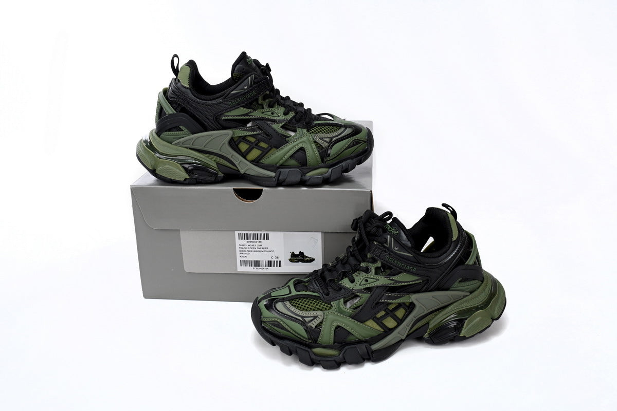 Balenciaga Track 2 Open Sneakers "Black Green"-retro thick sole dad shoes，Women's Shoe Sale / Men's Shoe Sale