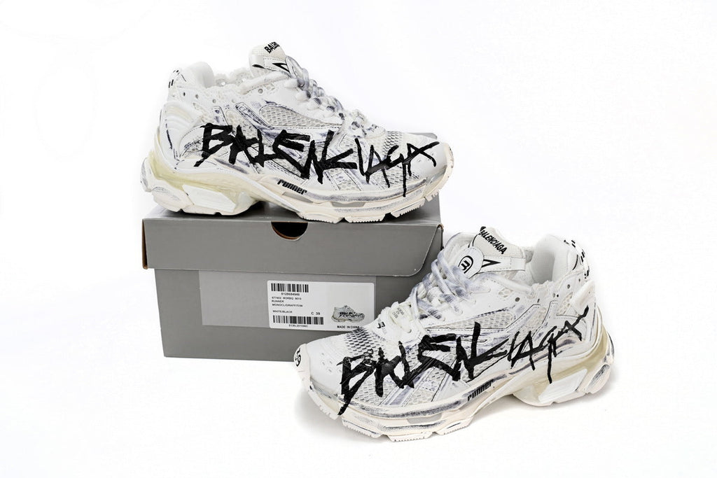 Balenciaga Runner Graffiti Sneaker "White Black"-retro thick sole dad shoes，Women's Shoe Sale / Men's Shoe Sale