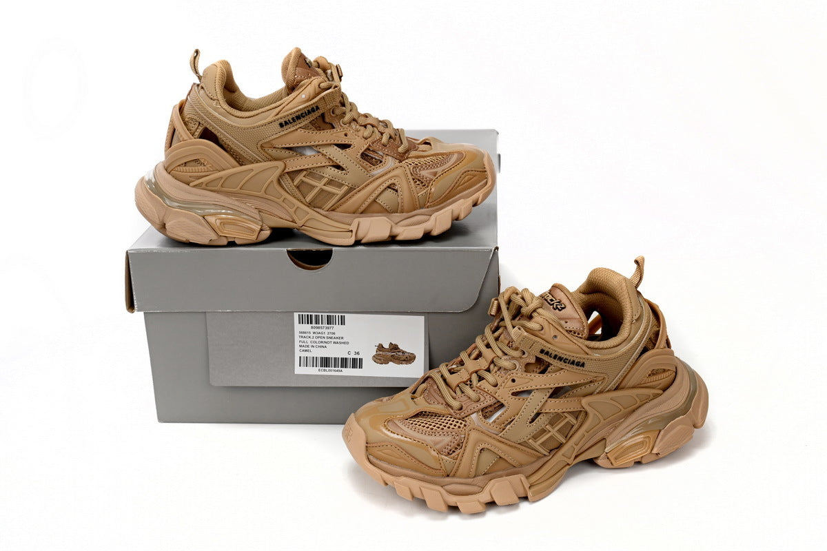 Balenciaga Track 2 Open Sneakers "Camel"-retro thick sole dad shoes，Women's Shoe Sale / Men's Shoe Sale