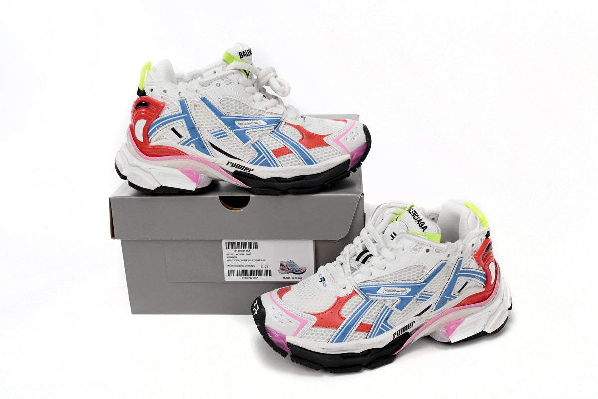 Balenciaga Runner Sneakers "White Red Blue Pink"-retro thick sole dad shoes，Women's Shoe Sale / Men's Shoe Sale