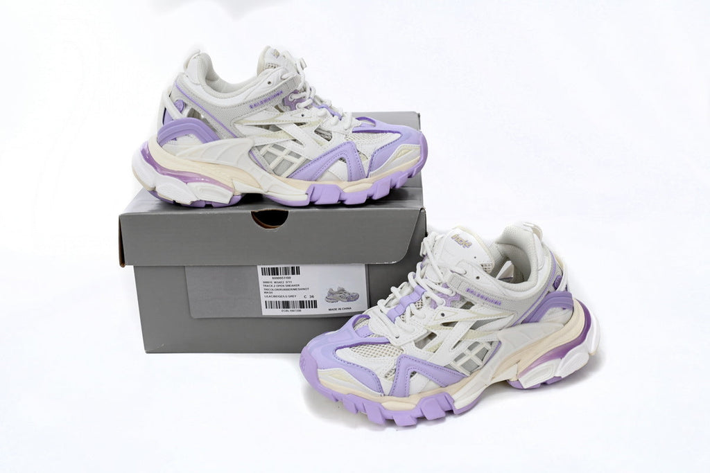 Balenciaga Track 2 Open Sneakers "White Lilac Purple"-retro thick sole dad shoes，Women's Shoe Sale / Men's Shoe Sale