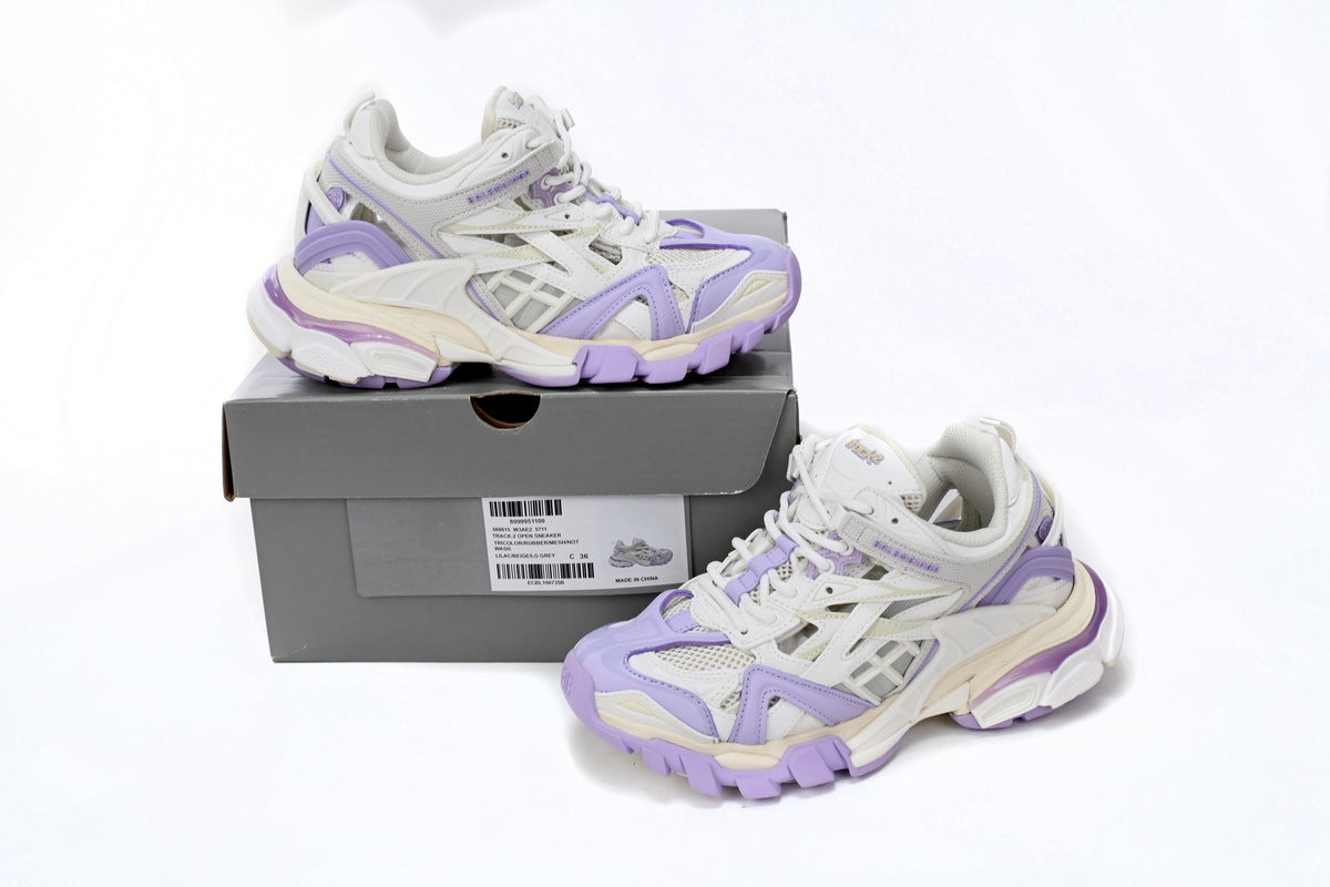 Balenciaga Track 2 Open Sneakers "White Lilac Purple"-retro thick sole dad shoes，Women's Shoe Sale / Men's Shoe Sale
