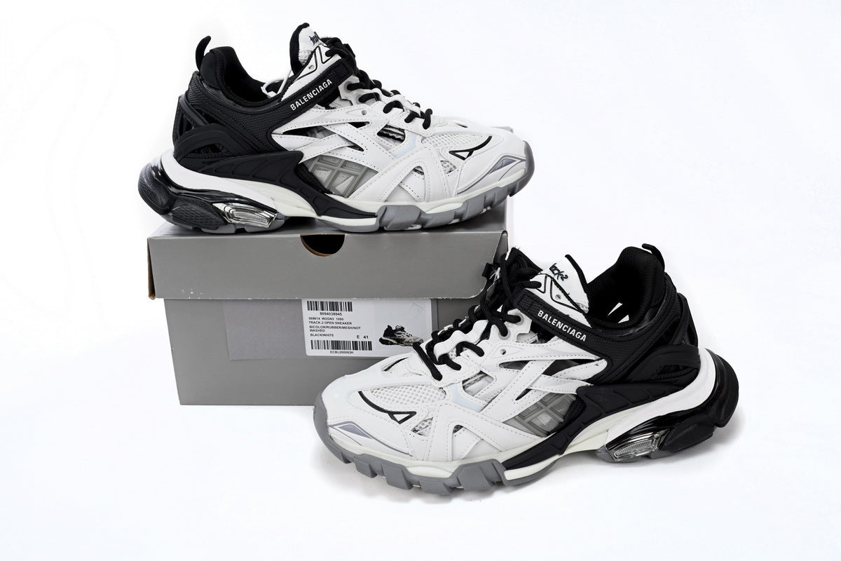 Balenciaga Track 2 Open Sneakers "Black White"-retro thick sole dad shoes，Women's Shoe Sale / Men's Shoe Sale