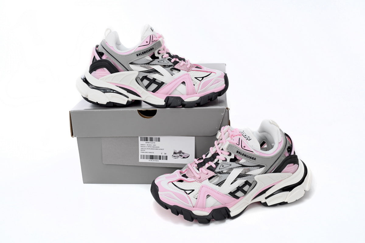 Balenciaga Track 2 Open Sneakers "Pink Grey White"-retro thick sole dad shoes，Women's Shoe Sale / Men's Shoe Sale