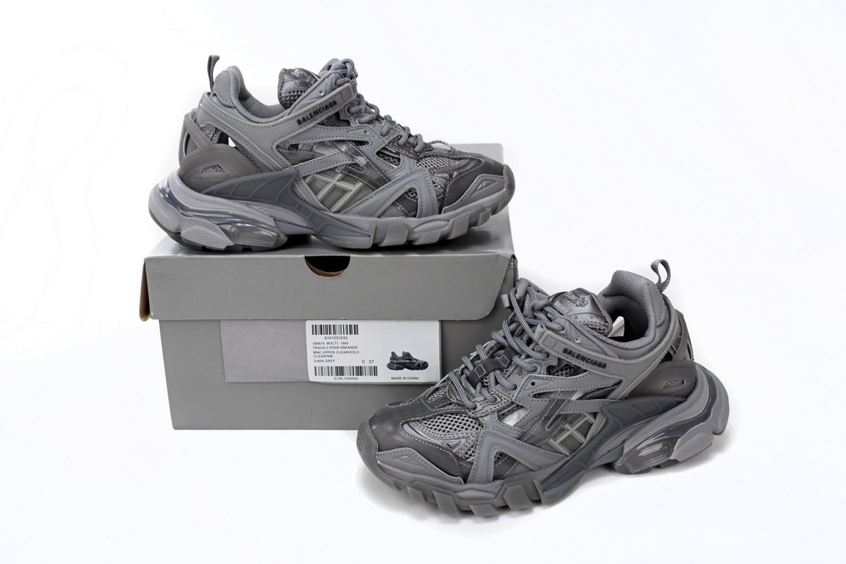 Balenciaga Track 2 Open Sneakers "Dark Grey"-retro thick sole dad shoes，Women's Shoe Sale / Men's Shoe Sale