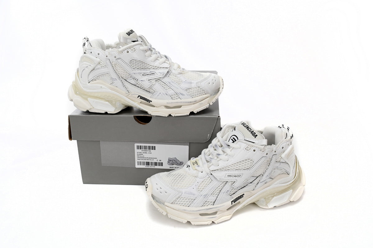 Balenciaga Runner Mid Sneakers White Mesh Worn Effect Chunky Mid Top Trainer
