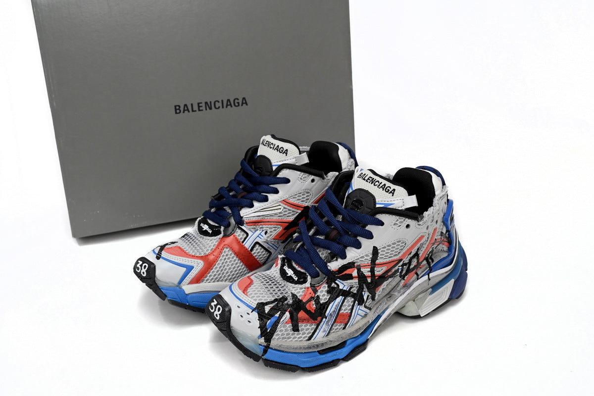Balenciaga Runner Graffiti Sneakers "Grey Red Blue"-retro thick sole dad shoes，Women's Shoe Sale / Men's Shoe Sale