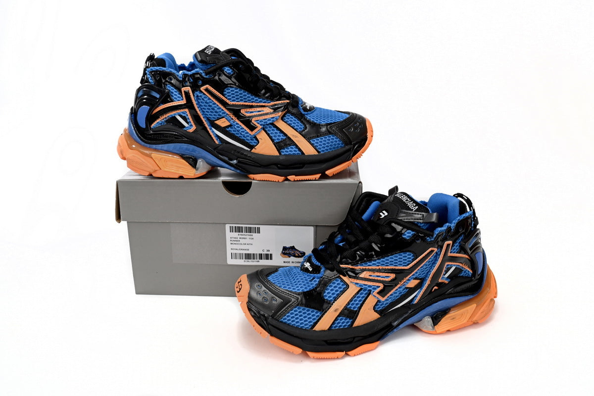 Balenciaga Runner Mid Sneakers Blue Orange Mesh "Blue Orange" Chunky Mid Top Trainer