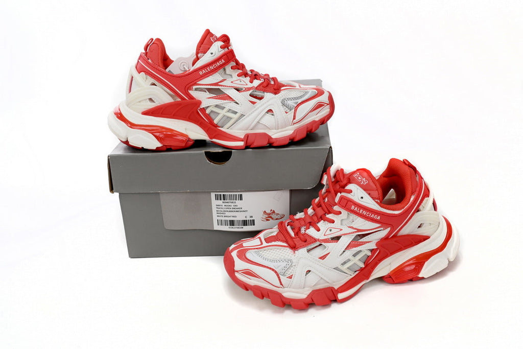Balenciaga Track 2 Open Sneakers "White Bright Red"-retro thick sole dad shoes，Women's Shoe Sale / Men's Shoe Sale