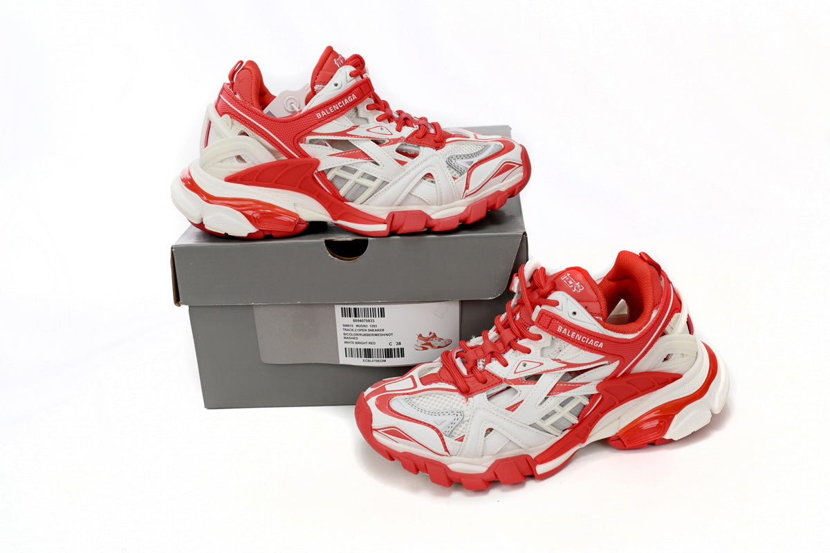 Balenciaga Track 2 Open Sneakers "White Bright Red"-retro thick sole dad shoes，Women's Shoe Sale / Men's Shoe Sale
