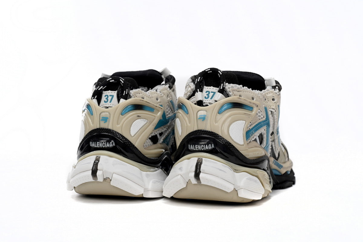 Balenciaga Runner Mid Sneakers Beige Blue Mesh "Beige Blue" Chunky Mid Top Trainer