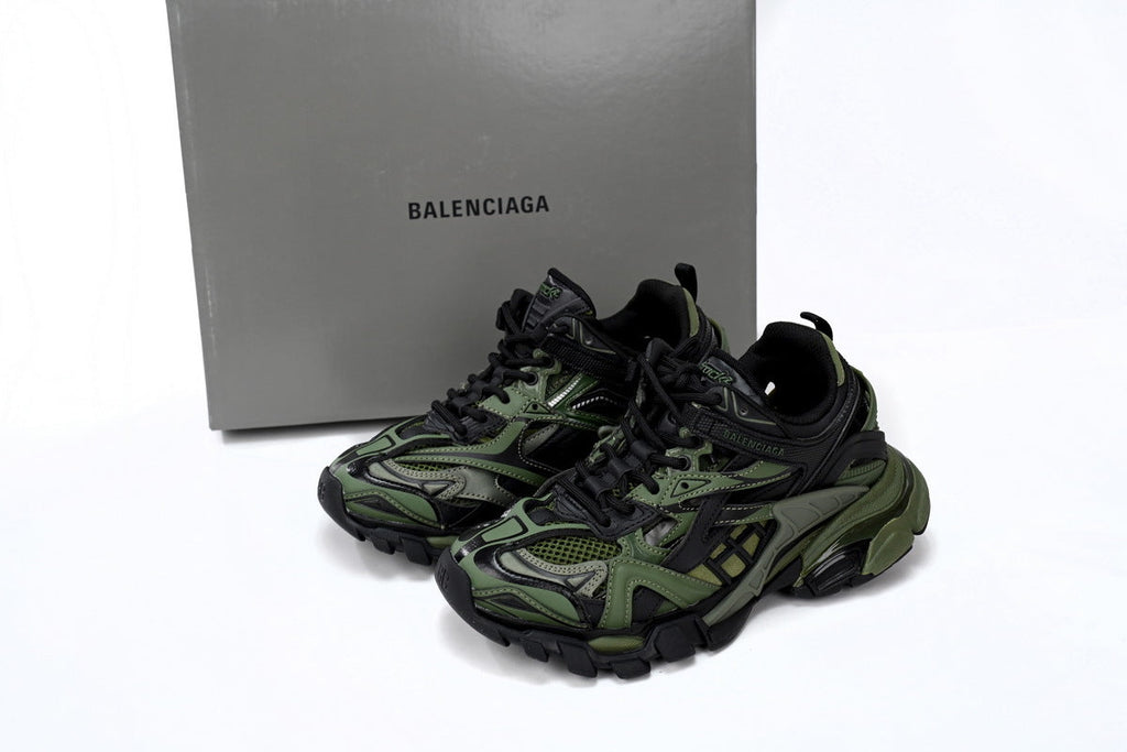 Balenciaga Track 2 Open Sneakers "Black Green"-retro thick sole dad shoes，Women's Shoe Sale / Men's Shoe Sale