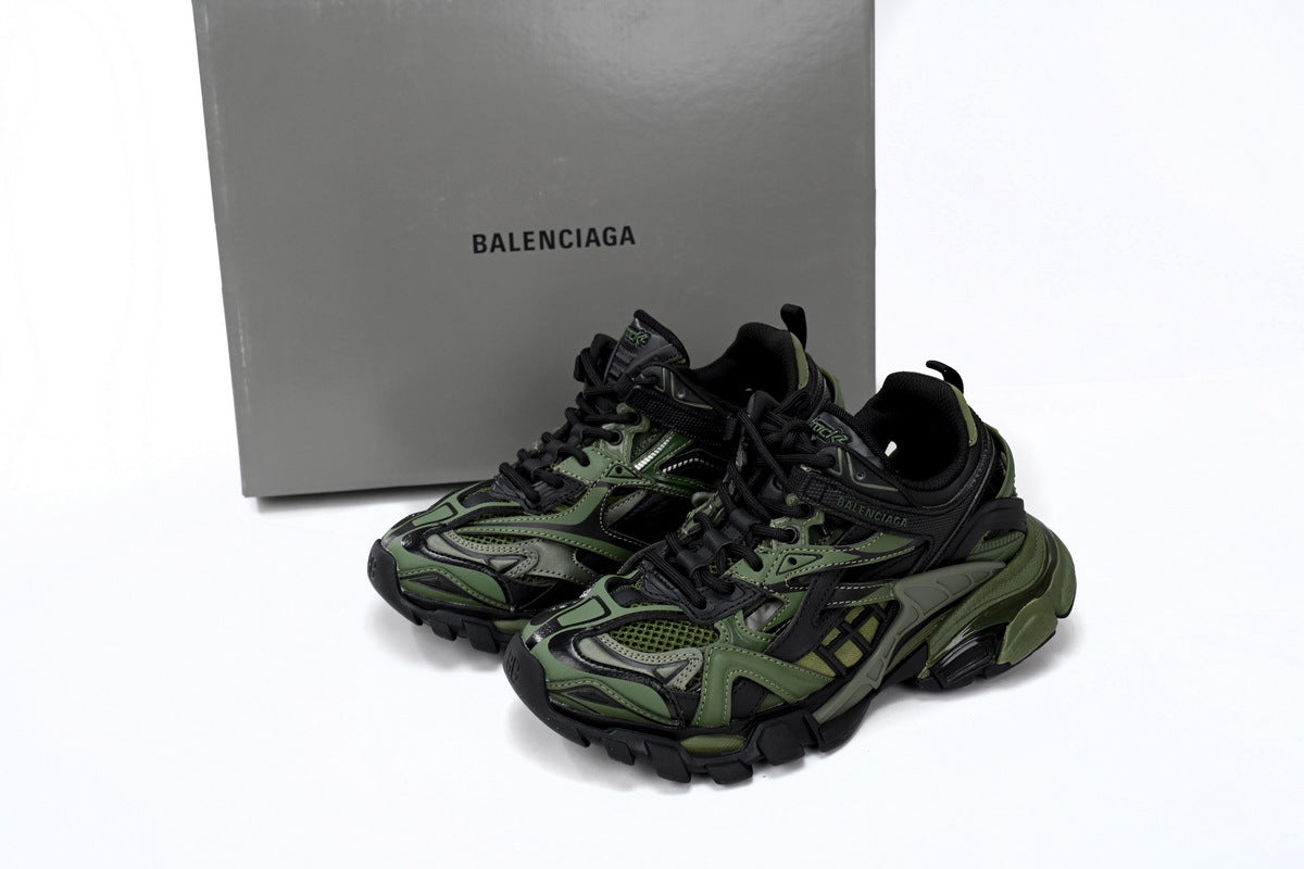 Balenciaga Track 2 Open Sneakers "Black Green"-retro thick sole dad shoes，Women's Shoe Sale / Men's Shoe Sale