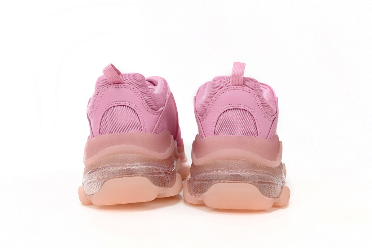 Balenciaga Triple S Sneakers "Pink Clear Sole"-retro thick sole dad shoes，Women's Shoe Sale / Men's Shoe Sale