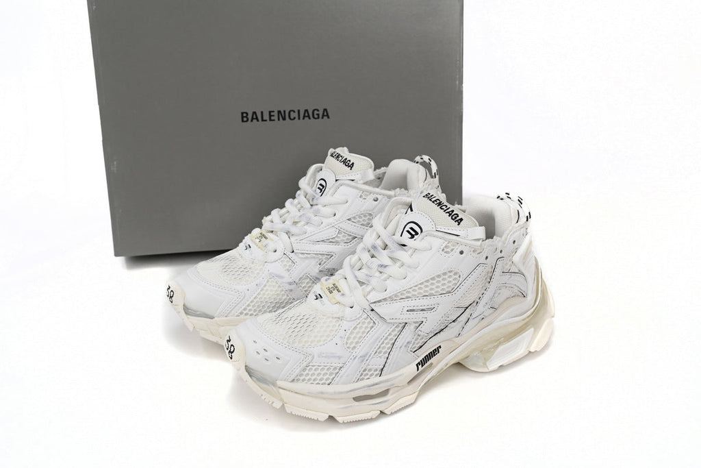 Balenciaga Runner Mid Sneakers White Mesh Worn Effect Chunky Mid Top Trainer