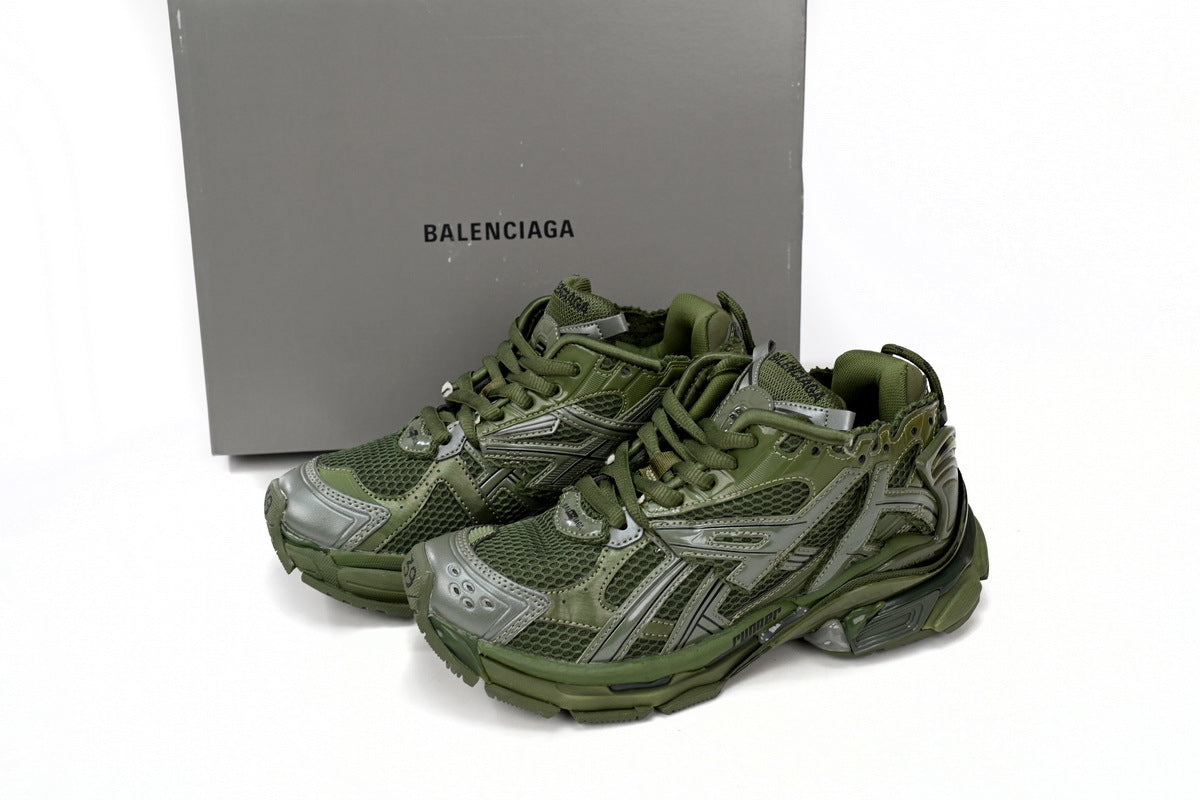 Balenciaga Runner Mid Sneakers Army Green Mesh "Army Green" Chunky Mid Top Trainer