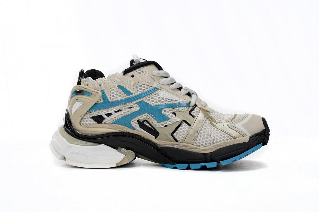 Balenciaga Runner Mid Sneakers Beige Blue Mesh "Beige Blue" Chunky Mid Top Trainer