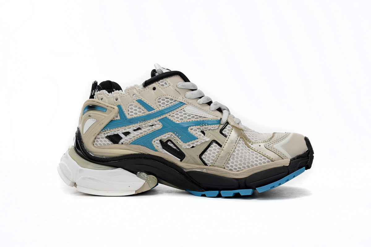 Balenciaga Runner Mid Sneakers Beige Blue Mesh "Beige Blue" Chunky Mid Top Trainer