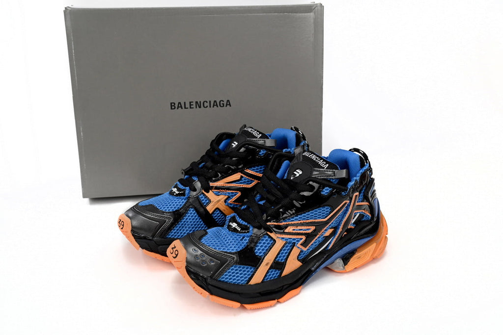 Balenciaga Runner Mid Sneakers Blue Orange Mesh "Blue Orange" Chunky Mid Top Trainer