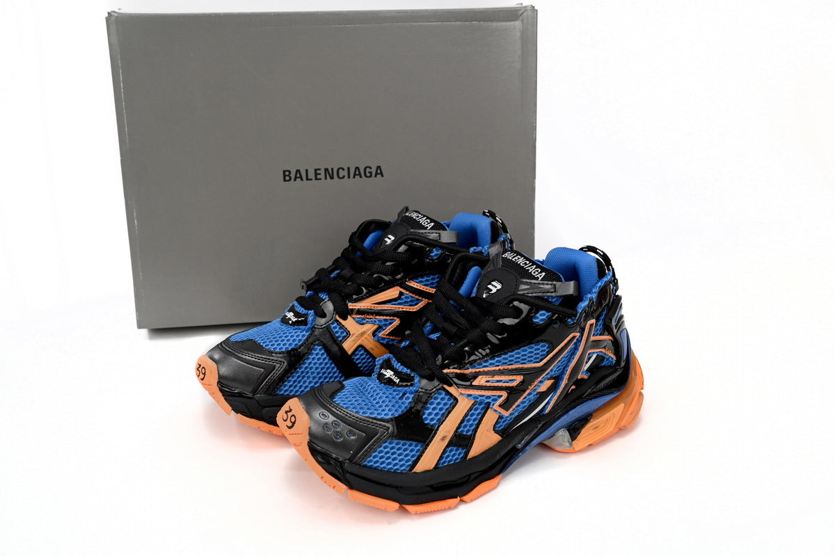 Balenciaga Runner Mid Sneakers Blue Orange Mesh "Blue Orange" Chunky Mid Top Trainer