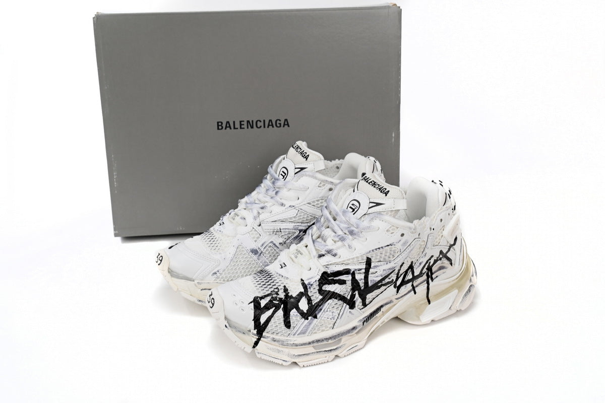 Balenciaga Runner Graffiti Sneaker "White Black"-retro thick sole dad shoes，Women's Shoe Sale / Men's Shoe Sale