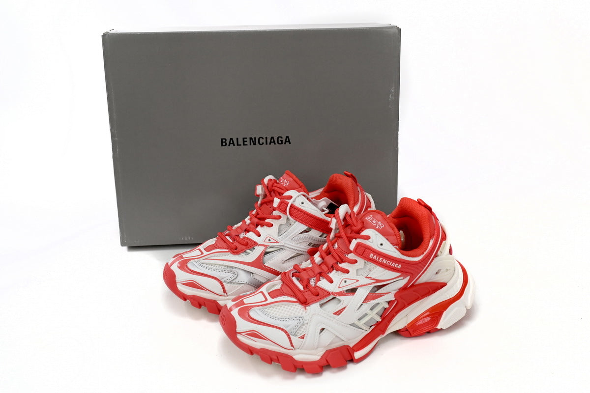 Balenciaga Track 2 Open Sneakers "White Bright Red"-retro thick sole dad shoes，Women's Shoe Sale / Men's Shoe Sale