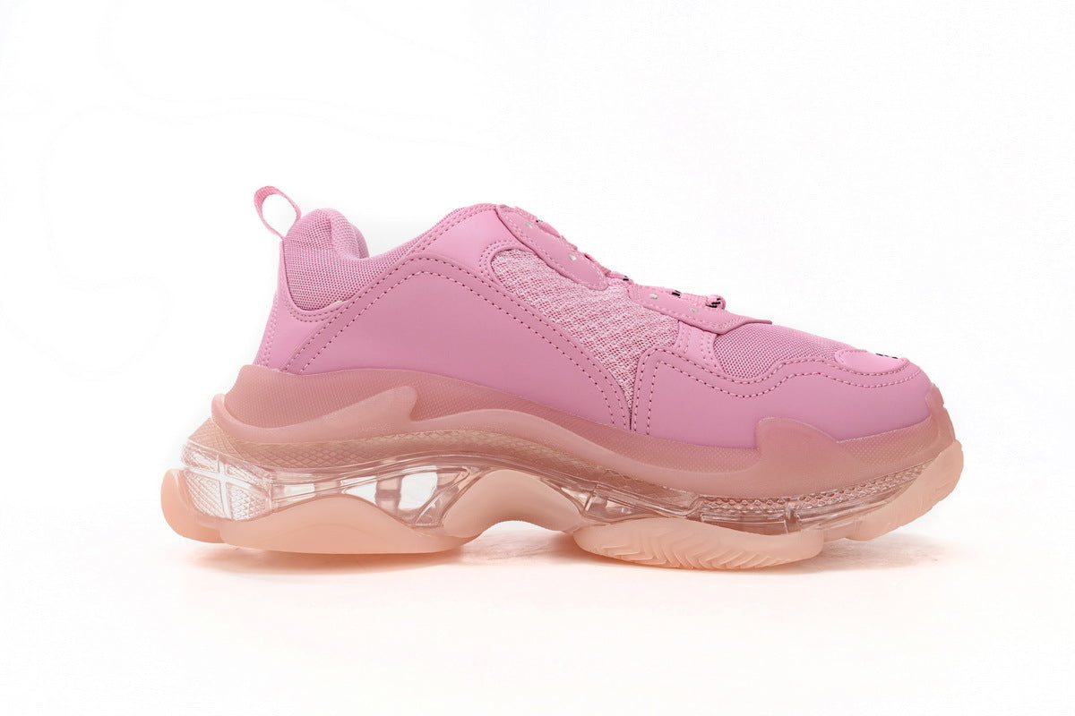 Balenciaga Triple S Sneakers "Pink Clear Sole"-retro thick sole dad shoes，Women's Shoe Sale / Men's Shoe Sale