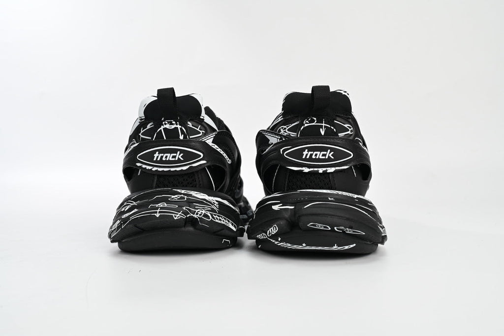 Balenciaga Track Sneakers "Black White Sketch"-retro thick sole dad shoes，Women's Shoe Sale / Men's Shoe Sale