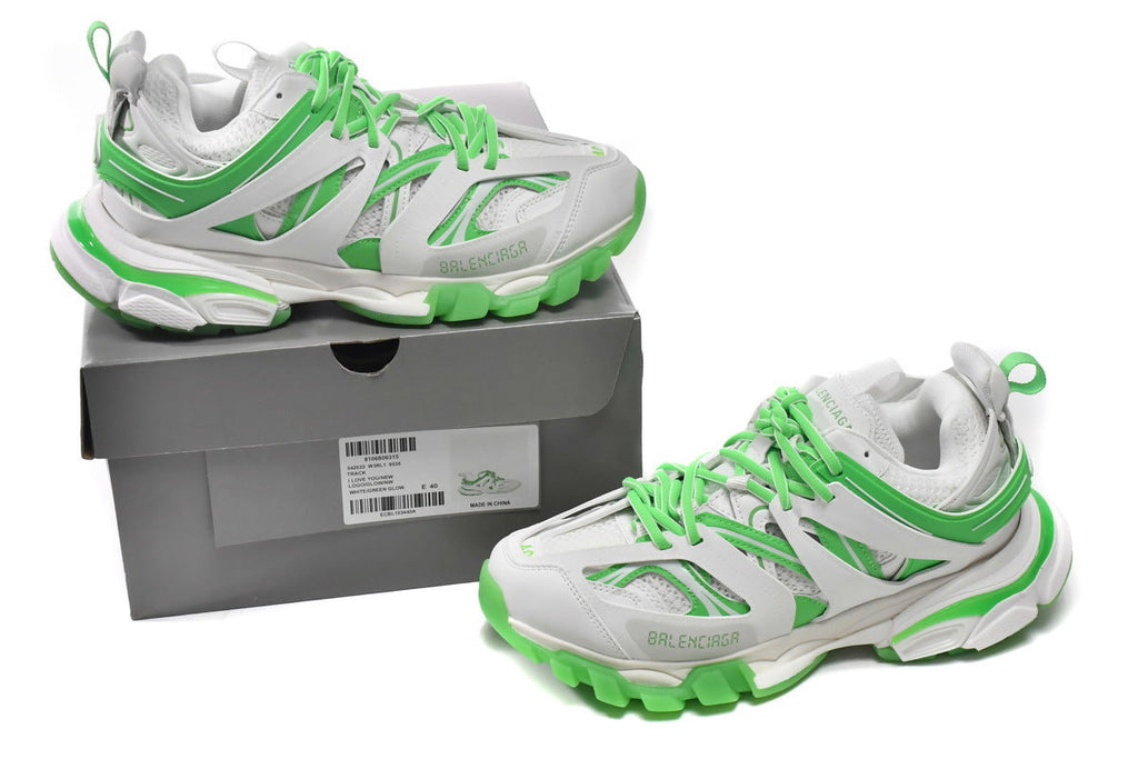 Balenciaga Track Sneakers "White Green Glow"-retro thick sole dad shoes，Women's Shoe Sale / Men's Shoe Sale