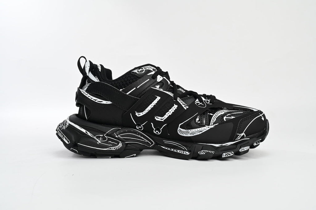 Balenciaga Track Sneakers "Black White Sketch"-retro thick sole dad shoes，Women's Shoe Sale / Men's Shoe Sale