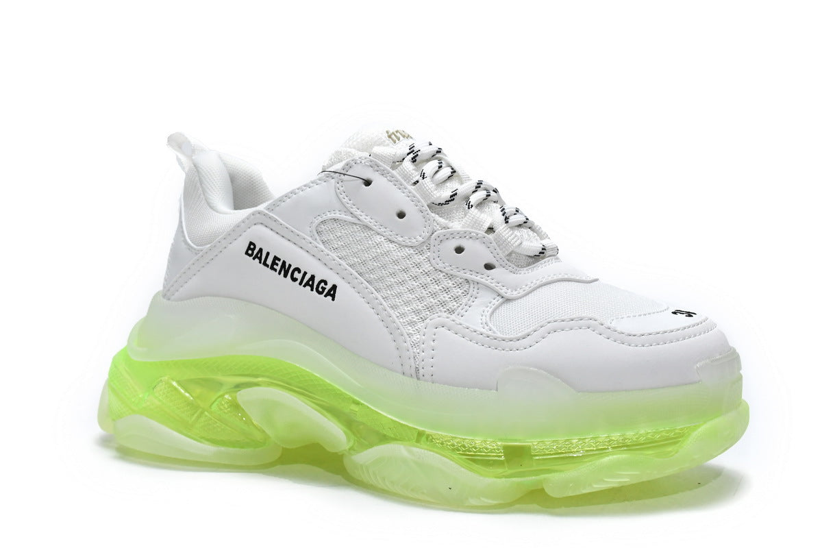 Balenciaga Triple S Sneakers "White Fluorescent Green"-retro thick sole dad shoes，Women's Shoe Sale / Men's Shoe Sale
