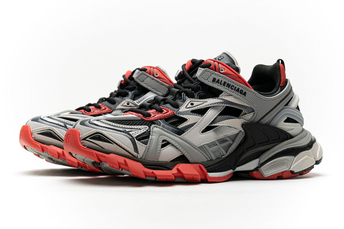 Balenciaga Track 2 Open Sneakers "Grayish Red"-retro thick sole dad shoes，Women's Shoe Sale / Men's Shoe Sale