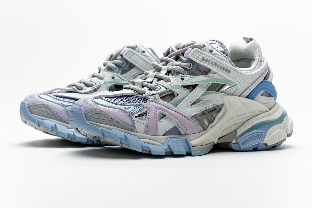 Balenciaga Track 2 Open Sneakers "White Light Blue Lavender"-retro thick sole dad shoes，Women's Shoe Sale / Men's Shoe Sale