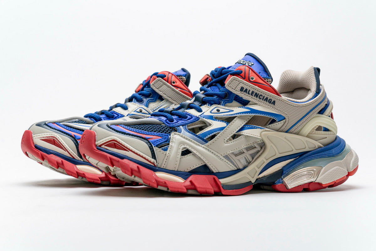 Balenciaga Track 2 Open Sneakers "Beige Blue Red"-retro thick sole dad shoes，Women's Shoe Sale / Men's Shoe Sale