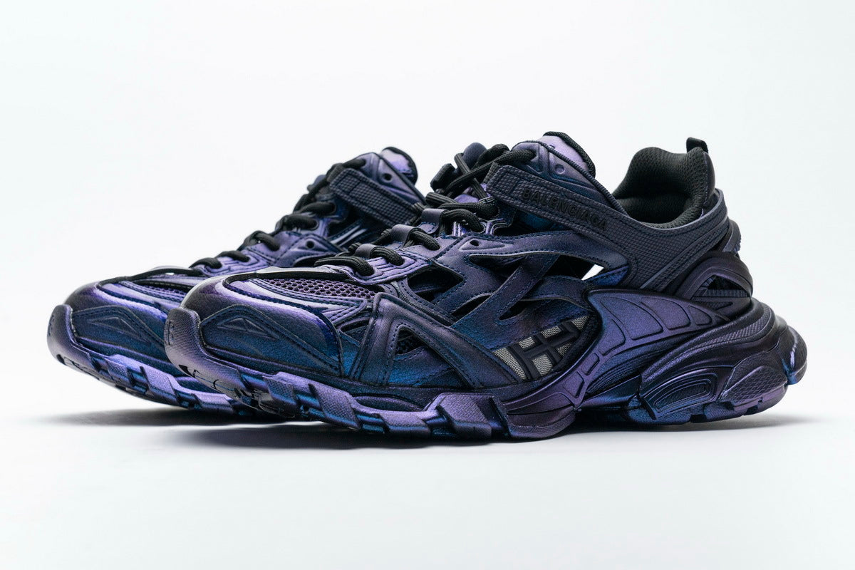 Balenciaga Track 2 Open Sneakers "Iridescent Blue Purple"-retro thick sole dad shoes，Women's Shoe Sale / Men's Shoe Sale