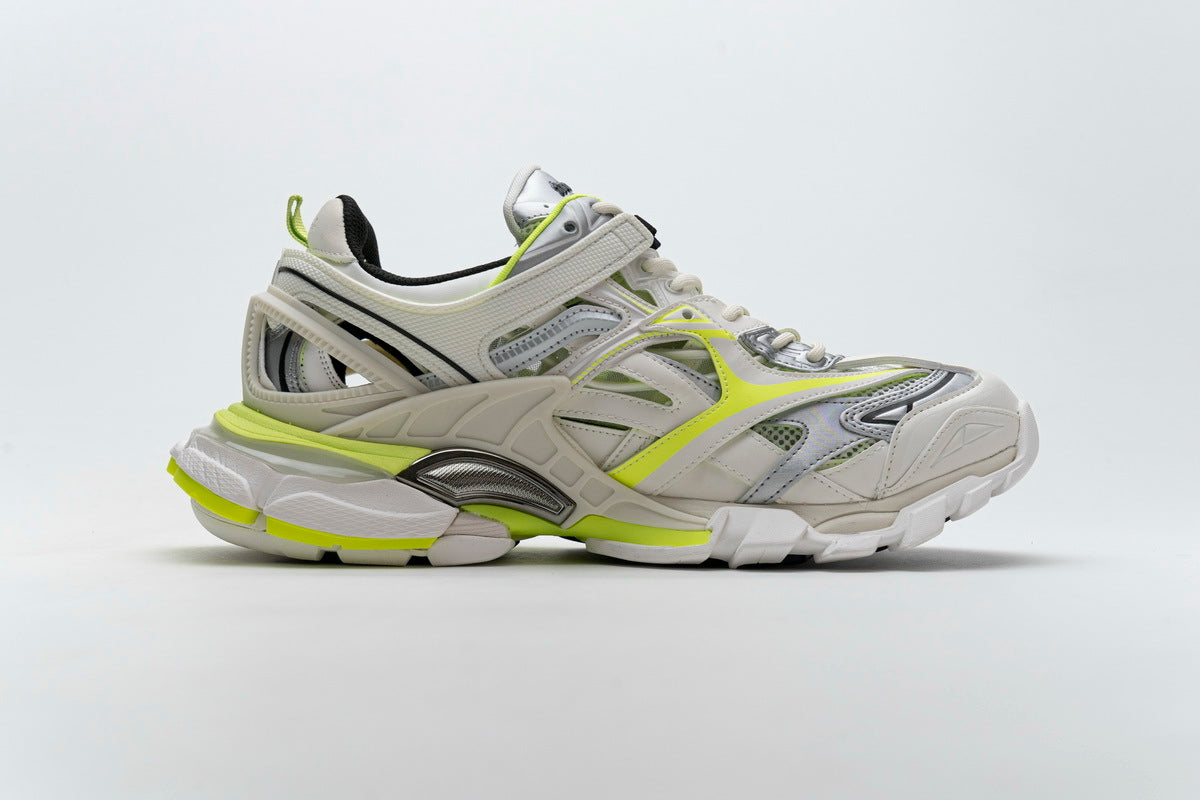 Balenciaga Track 2 Open Sneakers "White Fluo Yellow"-retro thick sole dad shoes，Women's Shoe Sale / Men's Shoe Sale
