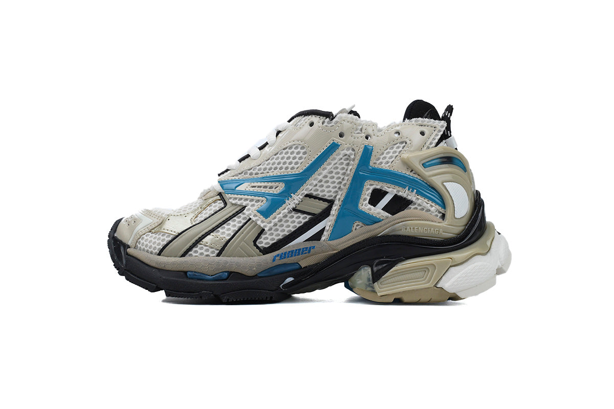 Balenciaga Runner Sneakers Men Women "Beige Bright Blue"-retro thick sole dad shoes，Women's Shoe Sale / Men's Shoe Sale