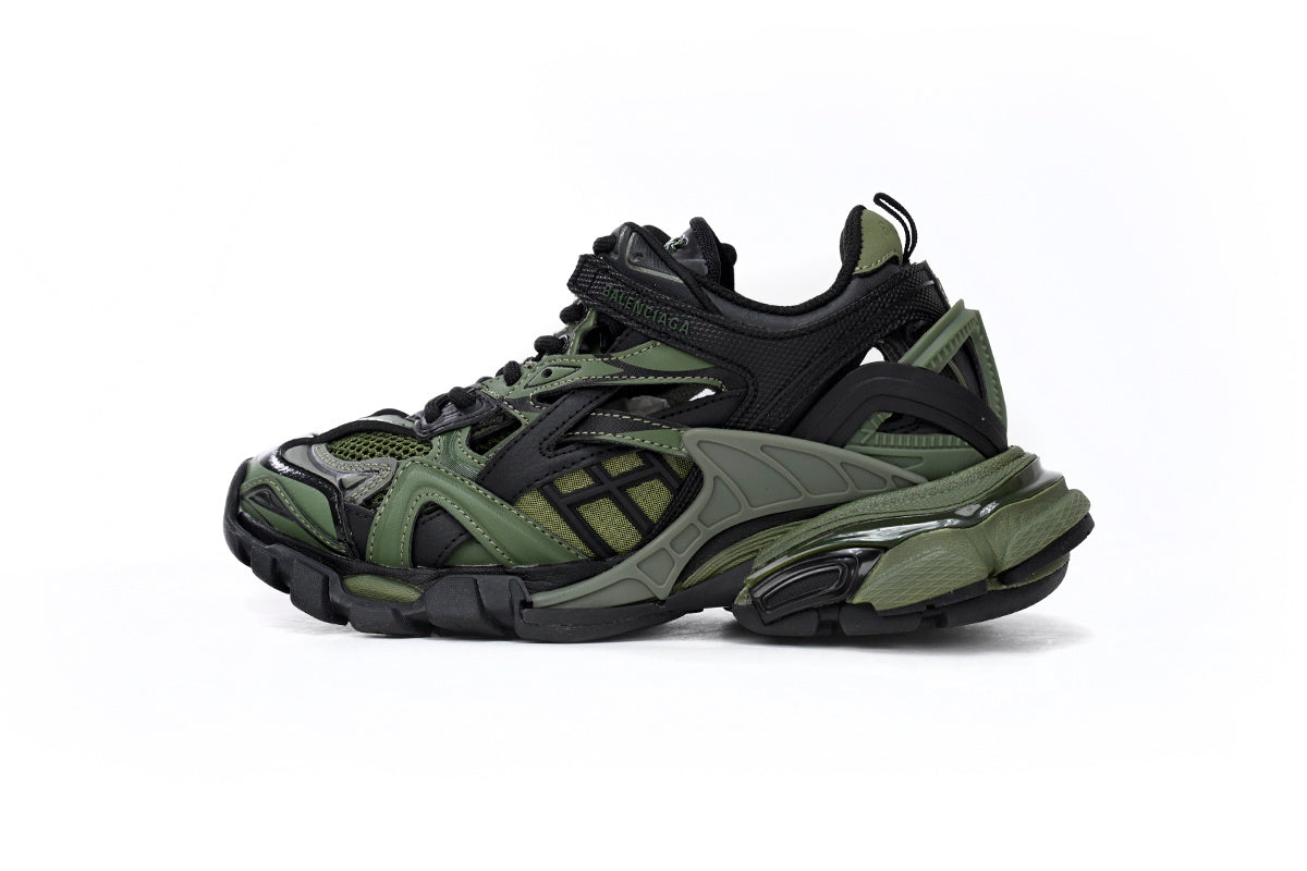 Balenciaga Track 2 Open Sneakers "Black Green"-retro thick sole dad shoes，Women's Shoe Sale / Men's Shoe Sale