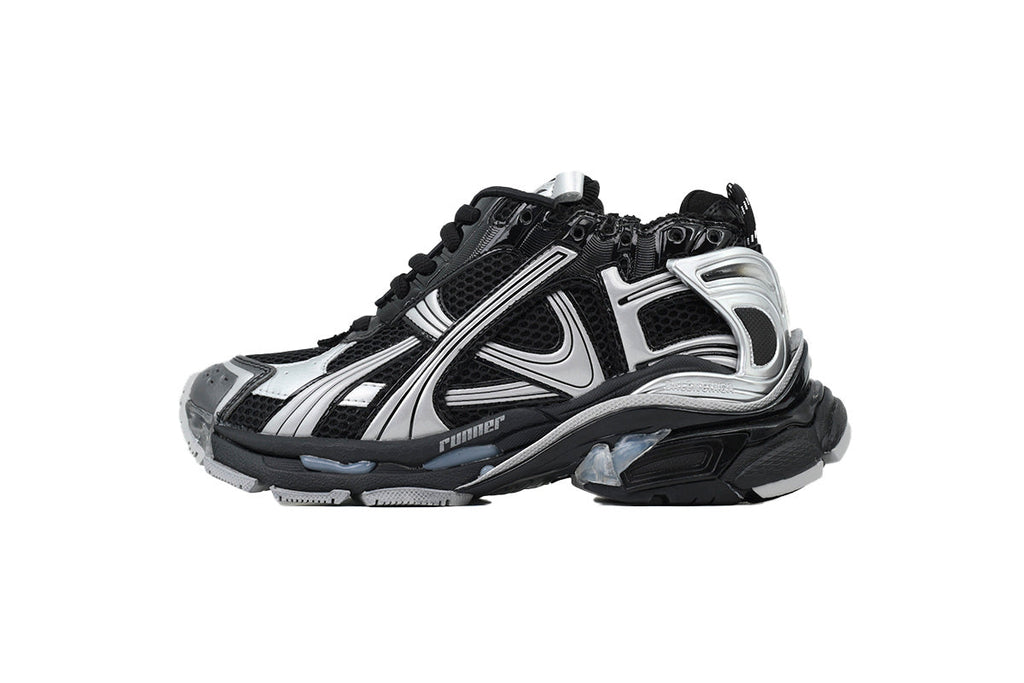 Balenciaga Runner Sneakers Men Women "Black Silver"-retro thick sole dad shoes，Women's Shoe Sale / Men's Shoe Sale