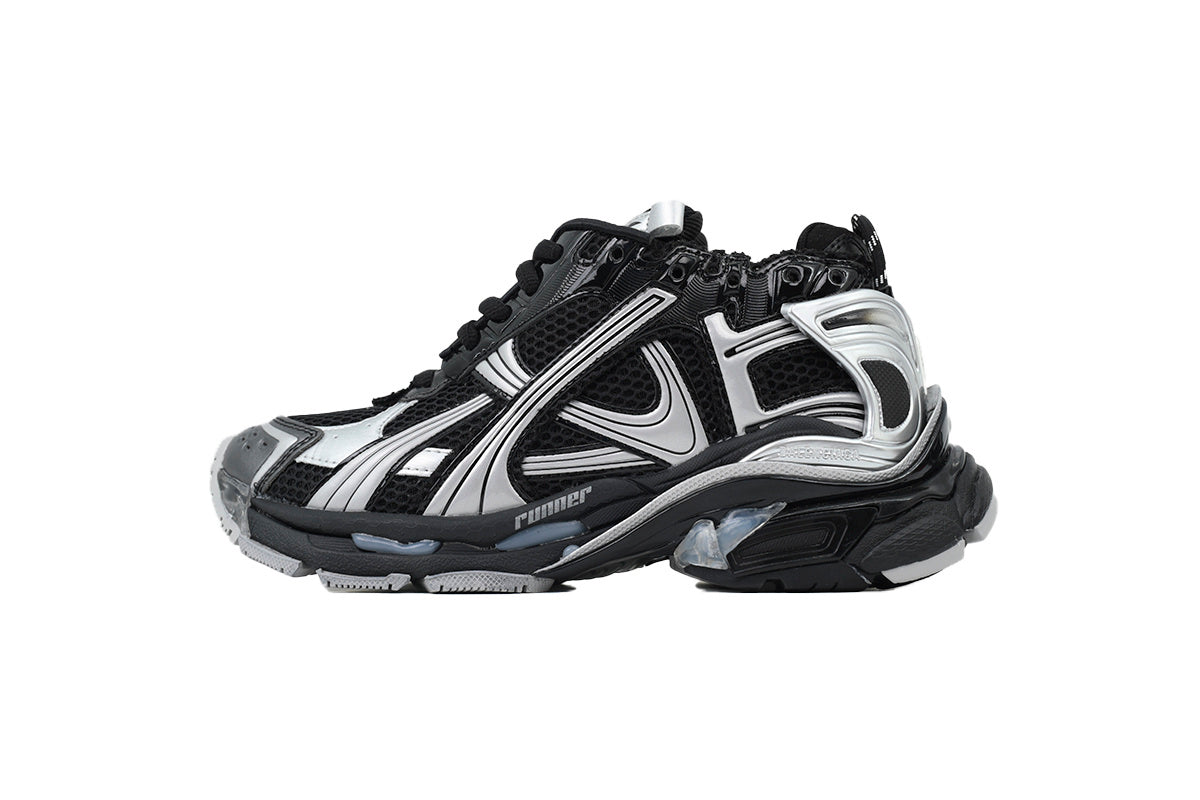Balenciaga Runner Sneakers Men Women "Black Silver"-retro thick sole dad shoes，Women's Shoe Sale / Men's Shoe Sale