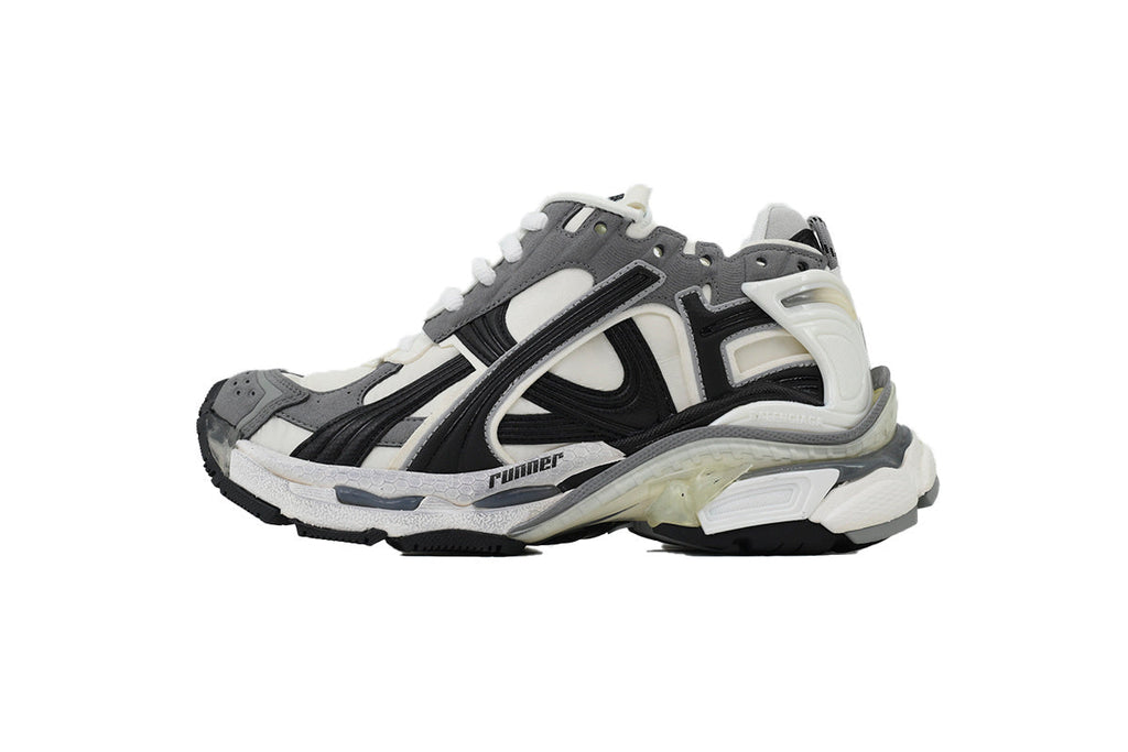 Balenciaga Runner Sneakers "Grey White Black"-retro thick sole dad shoes，Women's Shoe Sale / Men's Shoe Sale