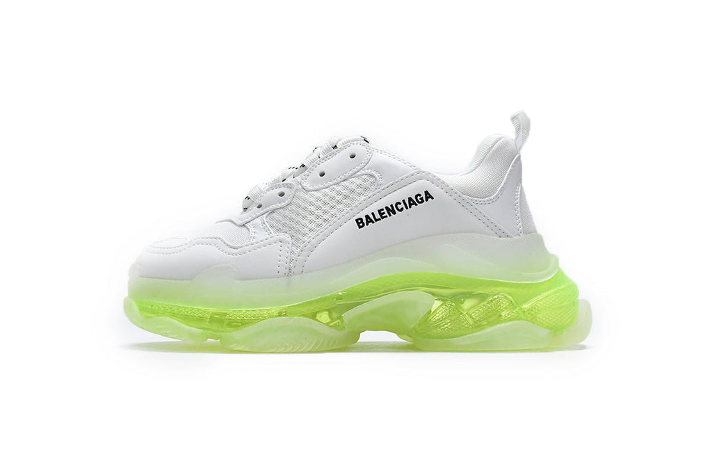 Balenciaga Triple S Sneakers "White Fluorescent Green"-retro thick sole dad shoes，Women's Shoe Sale / Men's Shoe Sale