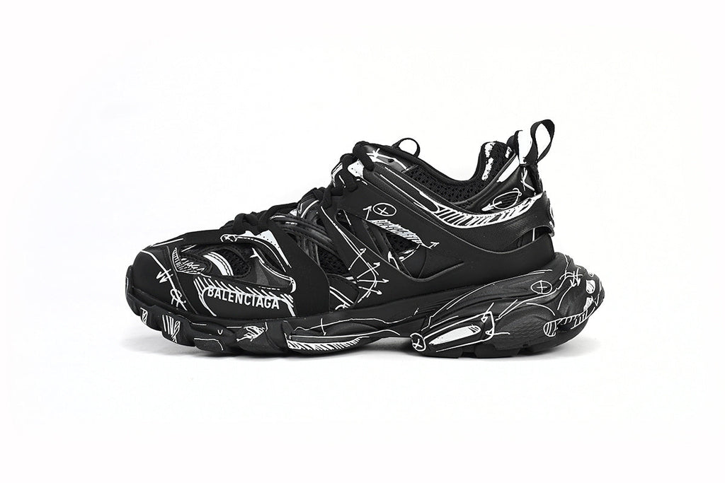 Balenciaga Track Sneakers "Black White Sketch"-retro thick sole dad shoes，Women's Shoe Sale / Men's Shoe Sale